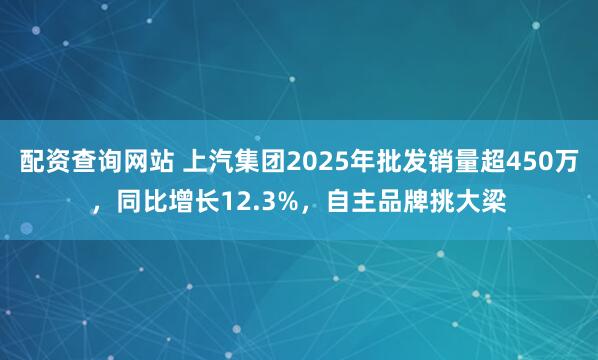 配资查询网站 上汽集团2025年批发销量超450万,同比增长12.3%,自主品牌挑大梁